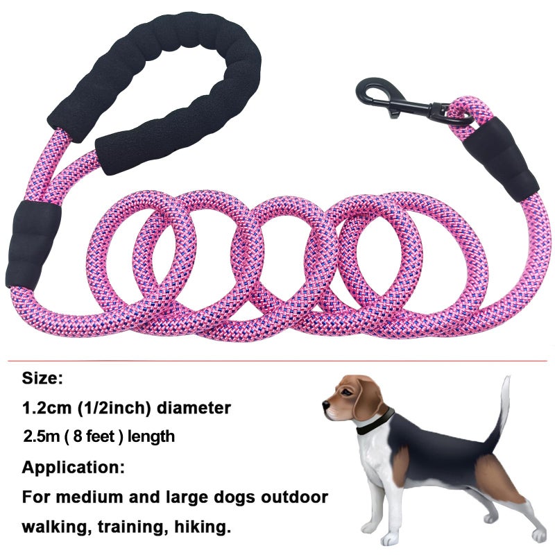 MayPaw Heavy Duty Rope Dog Leash, 3/4/5/6/7/8/10/12/15 FT Nylon Pet Leash, Soft Padded Handle Thick Lead Leashes for Large Medium Dogs (Pink-Blue dot, 1/2" * 8') - Image 5